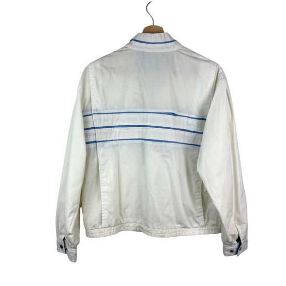Vintage Men's Bomber Jacket Cotton White Blue Tennis 90s M - Picture 3 of 7